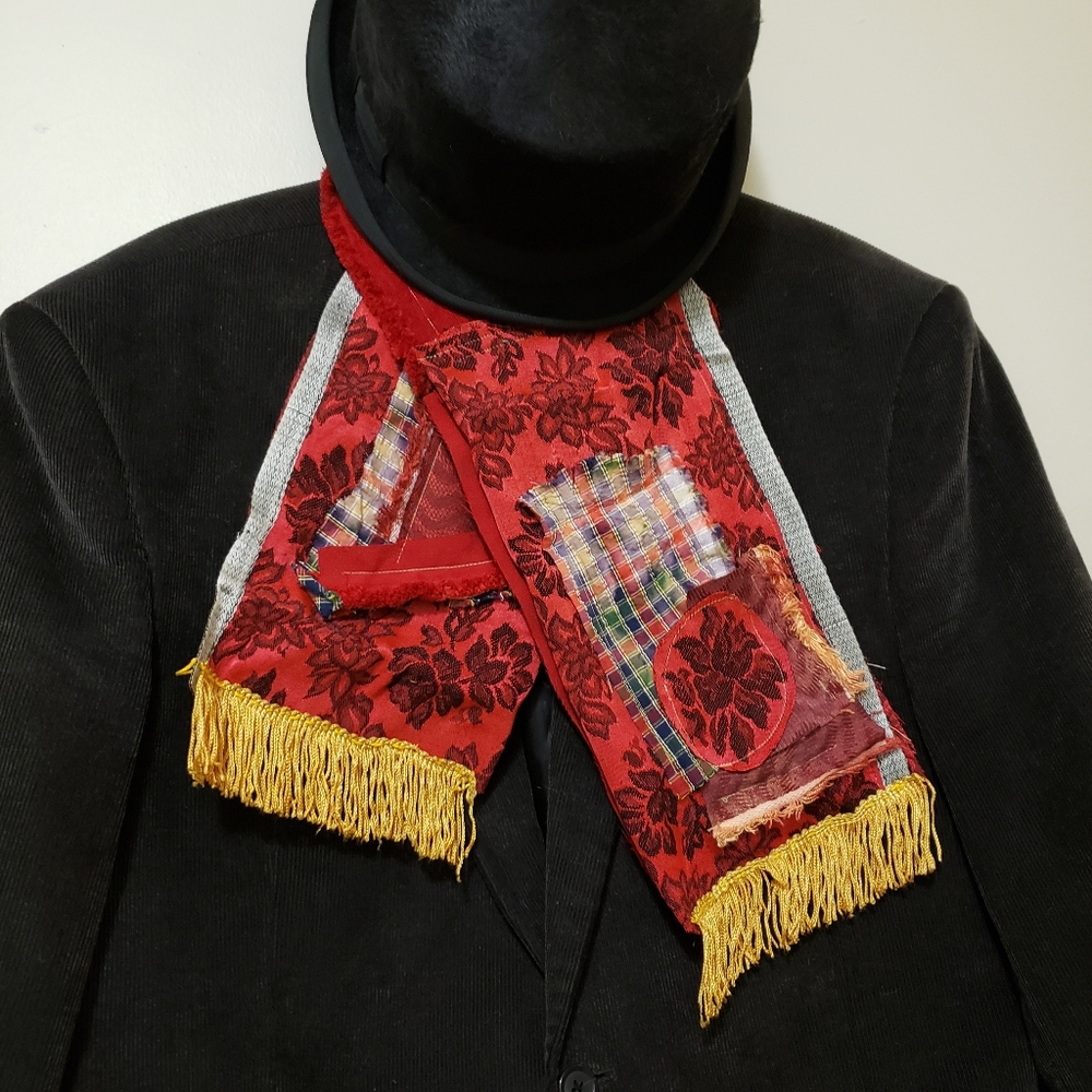 Handmade Patchwork Scarf Textile Collage Piece Corduroy Backed - Picture 13 of 16